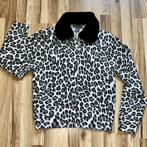 Mendocino Sweater Womens Large Lambswool Angora Leopard Print Cardigan Luxury